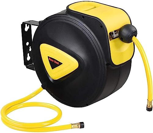 Holdfiturn 10m Retractable Air Hose Reel 33FT Automatic Rewinding Air Line Reel Commercial Compressor Tool for Indoor and Outdoor Use Includes Lead in Hose and Handle