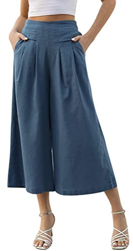 Onsoyours Hose Damen Hosenrock Palazzo Hose Leichte Culotte Hose Weites Bein Hose High Waisted mit Elastischem Bund Lang Sommerhose A Hellblau M