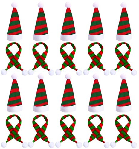Mini Weihnachtsmütze, Flaschen Deko Weihnachten, 20 Stück Weihnachtsmützen Mini und Mini Schal Set,Kleine Weihnachtsmützen Geeignet für Weihnachten