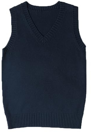 ZUEVI Pull Classique à col en V pour Femme - Pull en Tricot sans Manches, Bleu Marine, Taille L