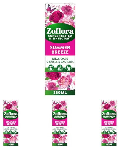Zoflora Summer Breeze 250ml, Concentrated 3-in-1 Multipurpose Disinfectant Kills 99.9% of Bacteria & Viruses (Pack of 4)