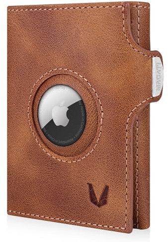 Portefeuille avec étui AirTag, Protection RFID, Compartiment pour Cartes - Portefeuille Slim Mixte - il Santo, Porte-Cartes, Compartiment pour jeton de Caddie - Porte-Monnaie, Marron