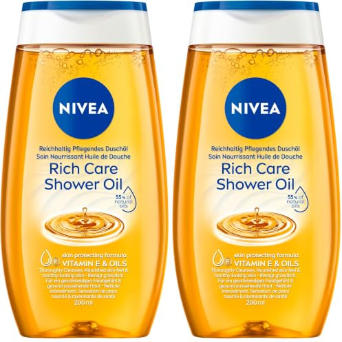 NIVEA Aceite de ducha nutritivo (1 x 200 ml), Gel de ducha cuidado nutritivo Vitamina E y aceites naturales, Gel de lavado corporal, sensación de piel nutrida y radiante de salud, todo tipo de piel