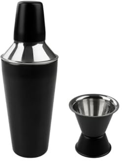 Fackelmann 9909450 Lot de 2 ustensiles barman, Shaker et doseur d'alcool, Mélangeur à cocktail en inox 750 ml, doseur alcool, shaker cocktails, Noir, Acier inoxydable, 26 x 9 x 9 cm | 6 x 6,1 cm