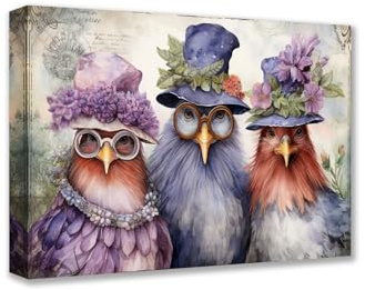 Wandbilder mit elegantem Huhn für Schlafzimmer, lustige Tiergemälde, 1 Stück, Leinwand, bunt, Gentleman, Hahn, Kunstwerk, Heimdekoration für Wohnzimmer, gerahmt, fertig zum Aufhängen, Poster und