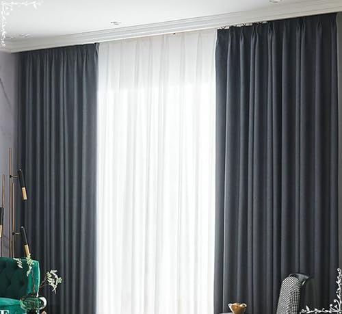 Homxi Vorhänge Blickdicht Wärmeisolierend 2er Set,2 x 107W x 160H cm,Vorhang Blickdicht Jugendzimmer Grau Einfarbig Vorhang Küche Haken