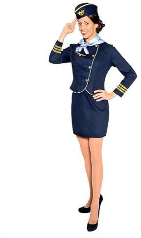 Maskworld Hochwertiges Flugbegleiterin Kostüm mit Flieger Emblem und goldenen Säumen perfekt für Fasching Karneval Mottopartys & Halloween - Stewardess Verkleidung Uniform Anzug - Größe XS