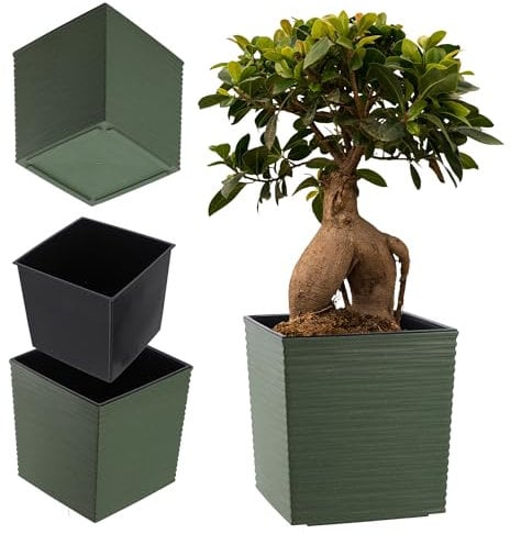 KADAX Blumentopf aus Kunststoff, wetterfester Gartentopf für Balkon, Terrasse, Innenbereich, Leichter Topf mit Einlage, Pflanzentöpf, Blumenkübel (Grün, Höhe: 19,5 cm)