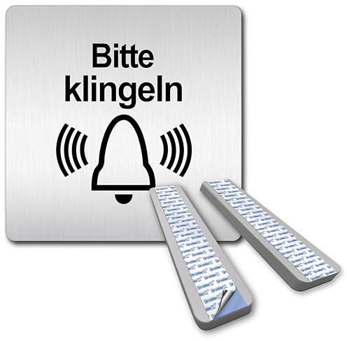 Türschilder24 XXL Schild - Türschild • 125 x 125 mm • Bitte klingeln • 1,5 mm Aluminium Vollmaterial • 100% Made in Germany (Bitte klingeln + Abstandshalter)