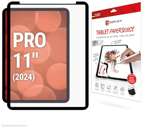 Displex Paper Feel Schreibfolie für iPad Pro 11'' (2025/2024), ablösbar | DISPLEX Tablet PaperSense, Schreibgefühl wie auf Papier, ideal für Apple Pencil, ablösbar ohne Kleber, mit Filz-Schutzhülle