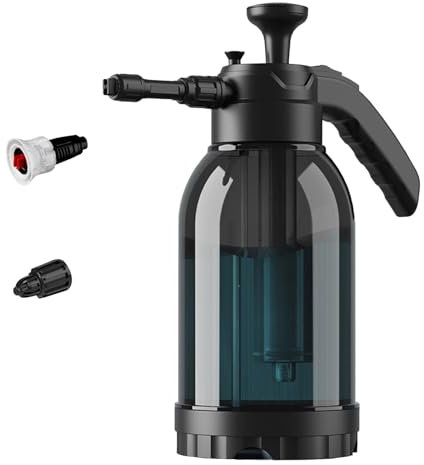 TUDUZ Snow Foam Pump Sprayer Snow Foam 2L Hochleistungs-Druckseifensprüher mit Zwei Düsen Auto Dicker Schaum Handschaumsprüher Pump-Action-Sprühflasche für Auto C Filtermatte Teich (BK2, One Size)