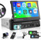Hikity Single Din Car Stereo with Carplay Android Auto 7 Inch Foldable Touchscreen Bluetooth Car Radio with Rear Camera FM SWC USB AUX TF Mirror Link