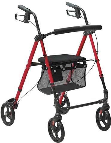 VEVOR Déambulateur pour personnes âgées et adultes, capacité 136 kg, déambulateur pliable en aluminium léger avec siège et poignée réglables, déambulateur de mobilité avec roues tout terrain 203 mm