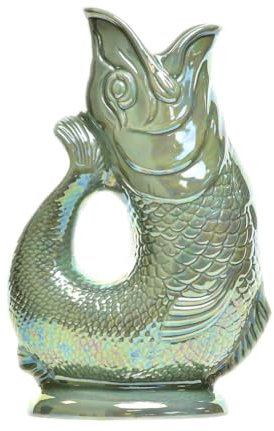 The Original Gluggle Jug - Sage Lustre Glug Jug in XL, 28cm 1.4L - Gug Glug Fish Shaped Jug - Decorative Glugging Water, Cocktail, Wine & Gin Pitcher, Decanter or Vase - Hand Made in Britain