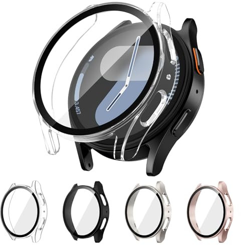 Neitra [4 Pièces] Coque pour Samsung Galaxy Watch 7 44mm Accessoires, Coques avec Protecteur D'écran en Verre Trempé, étui de Protection Intégrale, Boîtiers de Protection pour Galaxy Watch7 44mm