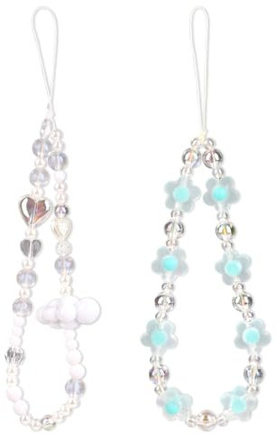 2pcs Lanière Téléphone Bijoux, Tendance Cordon de Téléphone Portable en Perles avec Fleur et de Cour Mignon Chaîne de Téléphone Bracelet de Charme de Téléphone pour Femmes