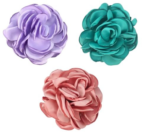 3 pezzi Spille delicate a forma di peonia per abito da sposa decorazione per feste,spilla fiore stoffa per vestiti grande (Viola Verde Soia)