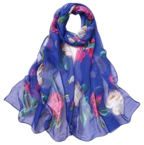 Peignoir Soie Femme Etole Femme Bandeau En Soie Long Printing Shawl simulation foulard foulards femmes Wrap Fashion Soft Silk Roses foulard Femme Coton Gris Femme Noir Et Bleu Femme (Blue, One Size)