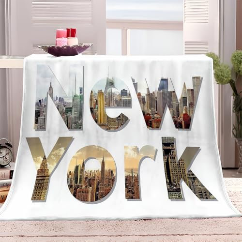 Kuscheldecke New York City Manhattan Briefe 100x130 cm Flauschig FleeceDecke, Sofadecke Warm Winter Weich Wohndecke, Sherpa Wolldecke, Lebensdecke, Geeignet für alle Jahreszeiten