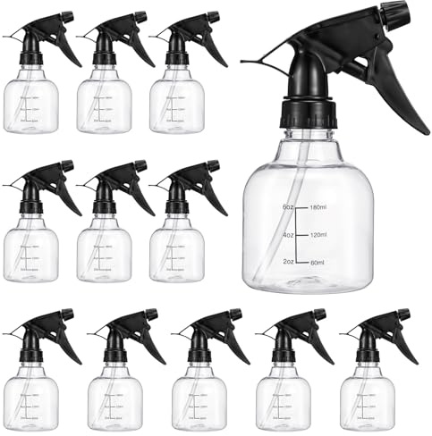 JOUTYFOR 12 Pcs Empty Plastic Spray Bottles 8oz, Spray Bottles for Cleaning Solutions, Mini Spray Bottles with Measurement Adjustable Nozzle, Refillable Spray Bottles for Hair Plant Kitchen Bath