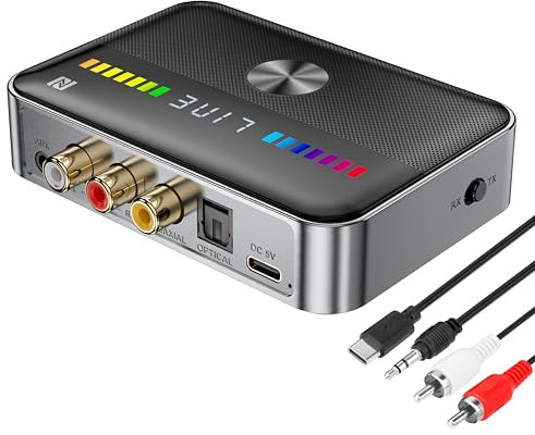 Transmetteur Bluetooth 5.3 2 en 1 Adaptateur Bluetooth HiFi Audio Récepteur Bluetooth avec affichage LED et NFC 3,5 mm AUX RCA optique USB pour PC/TV/voiture