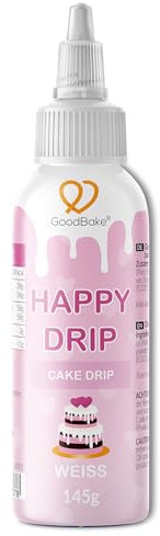 GoodBake Happy Drip Weiß 145g, Cake Drip, Kuchenglasur aus Schokolade zum Dekorieren & Verzieren für Kuchen, Torten, Donuts, glutenfrei
