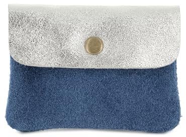 Double Tree - Petit Porte-Monnaie Cartes Cuir Véritable Daim Irisé Femme - Mini Portefeuille Cuir Itailien Compact - Format Enveloppe Court - Tendance Léger Pratique - Bleu