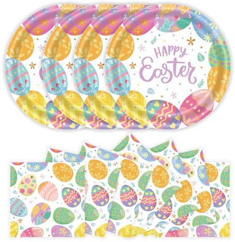 KFJBPB 40 Pack Easter Paper Plates and Napkins Party Supplies, Easter Egg Rabbit Disposable Dinner Plates and Napkins Tableware Set for Spring Easter Party Decorations Serves 20 (Easter)