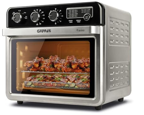 G3 Ferrari G10221 Forno Air Fryer Multifunzione 32 L, 2000 W, 5 Programmi di Cottura, 6 Resistenze, Temperatura Regolabile fino a 230 °C, Display con Timer, Accessori Inox Senza BPA/PFOA, Nero-Argento