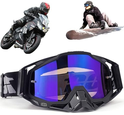 Motocross Brille, Winddichte Staubdichte Motocross-Brille, SkiBrille, Dirt Bike Crossbrille, Anti Fog UV Skibrille, Off Road Racing Fahrbrille, für Radfahren, Langlaufrennen, ATV, UTV, Grau / Blau