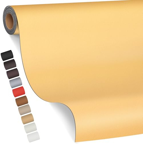 Leder kunstleder selbstklebend, 100 x 200cm, Leder Reparatur Kit für Möbel, Sofa, Autositze, Taschen,(Beige gelb)