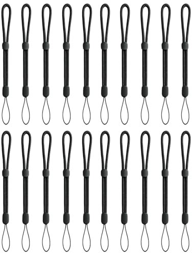 LEMLIN Lot de 20 Dragonnes de Poignet, Lanières Réglables en Nylon, 16,5 cm, Noir, pour Téléphone Portable, Clés, USB