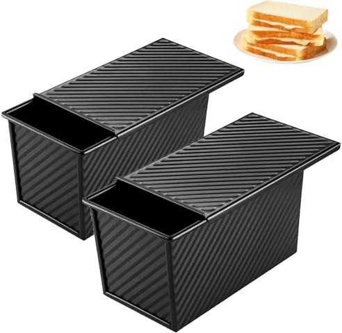 DUDUI 2 Stück 450g Brotbackform mit Deckel Antihaft, Kohlenstoffstahl Toastbrot Backform mit Deckel, Kastenform Brot Schwarz für Brote Gebäck Kuchen