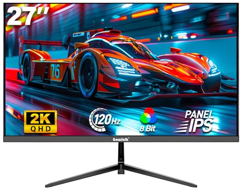 Gawfolk Monitor da gioco 27 pollici QHD IPS, schermo PC 120Hz 2K (2560 × 1440P), display per computer ultra sottile Zero Frame per casa, ufficio, affari, DP, HDMI, montaggio a parete