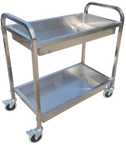 2-stufiger Barwagen aus Edelstahl mit Feststellrädern, Mehrzweck-Servierwagen für Kücheninseln für Hotels, Restaurants und den Heimgebrauch
