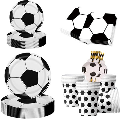 Ensemble de vaisselle jetable pour 20 invités - Assiettes en carton - Gobelets, serviettes et pailles - 100 pièces - Noir et blanc