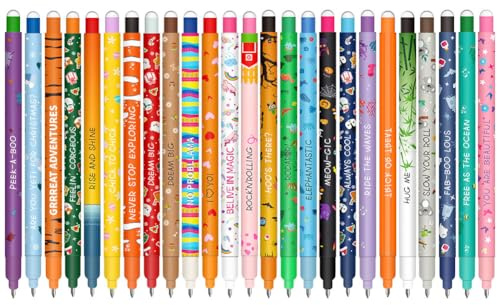 Set mit 25 radierbaren Gelstiften mit thermoempfindlicher Radiertinte,verschiedene Tintenfarben und Schaftdesigns,0,7mm Spitze,Einhorn,Nilpferd,Schmetterling,Corgi,Tiger,Giraffe,Klingel Fahrrad