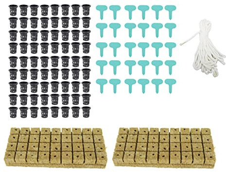 shenruifa 72 Set 1-Zoll-Würfel aus Steinwolle mit 2-Zoll-Netztöpfen für das Hydrokultur-Anbausystem. Gute Wasseraufnahme. Hydrokultur-Netznetzbecher-Set für den Garten