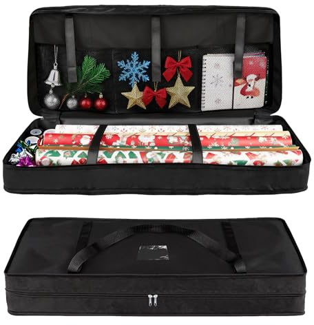 Organizer per Carta Regalo Portatile, Borsa per Carta Regalo Rotolo, 600D Oxford Resistente Agli Strappi con Manici e Cerniera(82 * 13 * 34cm)