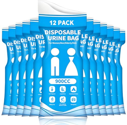 DOINEUFL 12 Stück Urinbeutel für unterwegs Frauen, 900ml Taschen WC Frauen für Auto, Mobile Toilette Auto, Auslaufsichere Notfall Toilette für Camping & Stau (Blau)