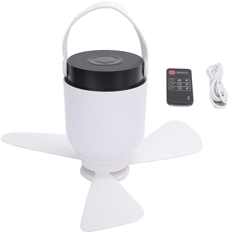 Juqrelith Ventilateur Plafond Rechargeable USB, 8000mAh, Silence, Éclairage LED Intégré, Télécommande - Portable, Confort Optimal pour Chambre et Camping