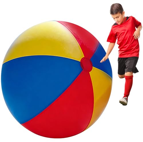 RNPKZ Beachbälle Ø 100 cm Groß, Riesen Aufblasbarer Wasserball, Aufblasbarer Riesen-Ball aus Robustem Gummi, Aufblasbar mit Handpumpe, Extra Großer StrandfußBall Pool Spielzeug für Indoor & Outdoor