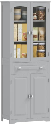 HOMCOM Kitchen Cupboard Cabinet 2 Adjustable Shelves 160cm Grey