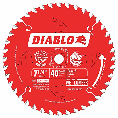 Diablo 7-1/4-Inch x 40 Tooth Finish Saw Blade for Wood - Ideal for Smooth Crosscuts in Hardwood, Softwood & Plywood - Tico Hi-Density Carbide, Perma-Shield Coating - D0740A