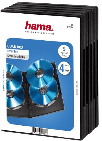 Hama DVD-Hülle für 4 DVDs (auch passend für CDs und Blu-Rays, mit Folie zum Einstecken des Covers) 5er-Pack, schwarz, 00051186, 5 Pack