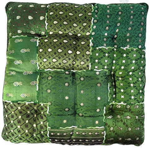 GURU SHOP Orientalisches Brokat Steppkissen, Stuhlkissen 40x40 cm - Grün, Synthetisch