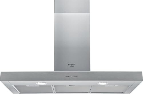 Hotpoint - HHBS 9.7F LB X Hotte Aspirante - Débit d'Air 713 m3/h avec Booster, Éclairage LED, Silencieuse et Classe Énergétique B - Largeur 90 cm - Inox