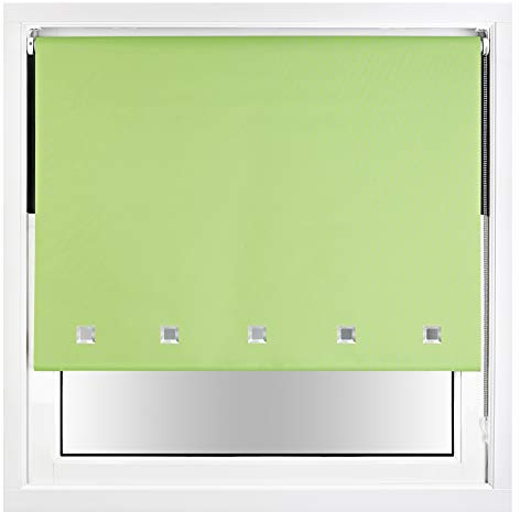 FURNISHED Blackout Roller Blind with Square Eyelets & Metal Fittings Trimmable - Lime Green, 150W x 210H cm