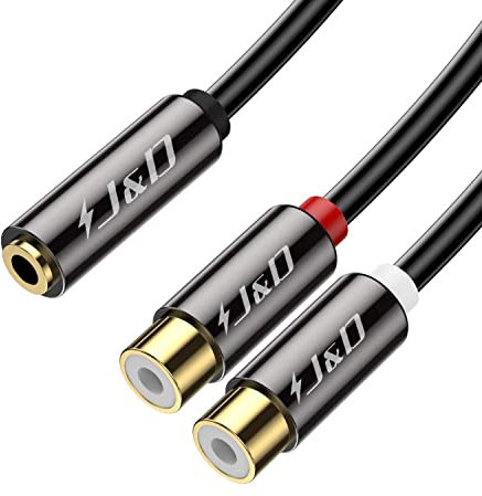 J&D 3,5 mm to 2RCA Câble, Plaqué Or Coquille de Cuivre Heavy Duty 3,5mm Femelle à 2 RCA Femelle Adaptateur Audio stéréo Y Splitter RCA Câble, 0.2 Meter