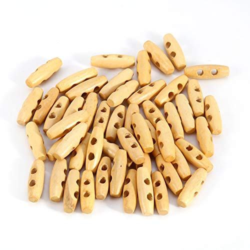 Akozon Wooden Toggle Buttons 50Pcs Wood Buttons Toggle DIY Buttons 11x30mm Olive Shape Beige 2 Holes Wood Sewing Buttons for Clothes Decor or Dressmaking and Crafting
